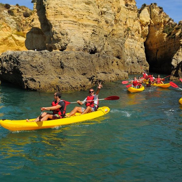 several yellow kayaks